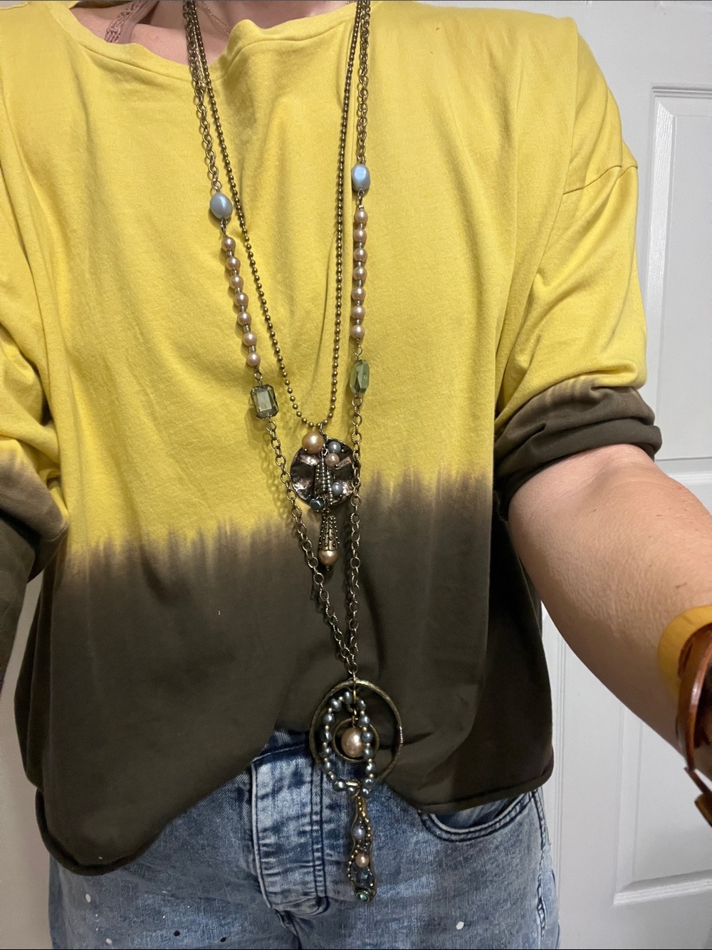 Long Boho Layered Multicolored and Gold Pendant Necklace for Women
